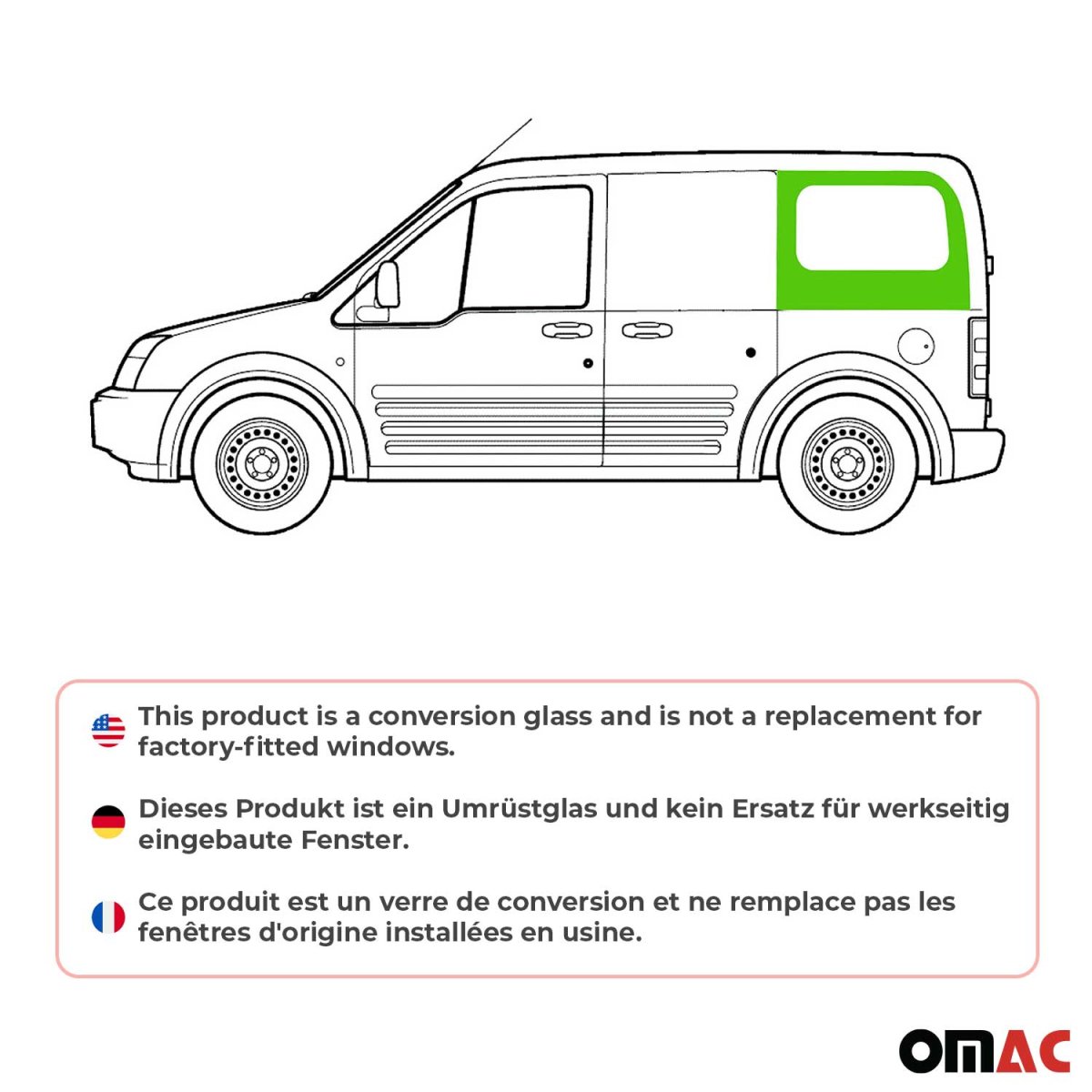Ford Transit Connect Rear Side Fixed Glass - Left - Omac - Galaxy (Sliding Door) - '10-'13